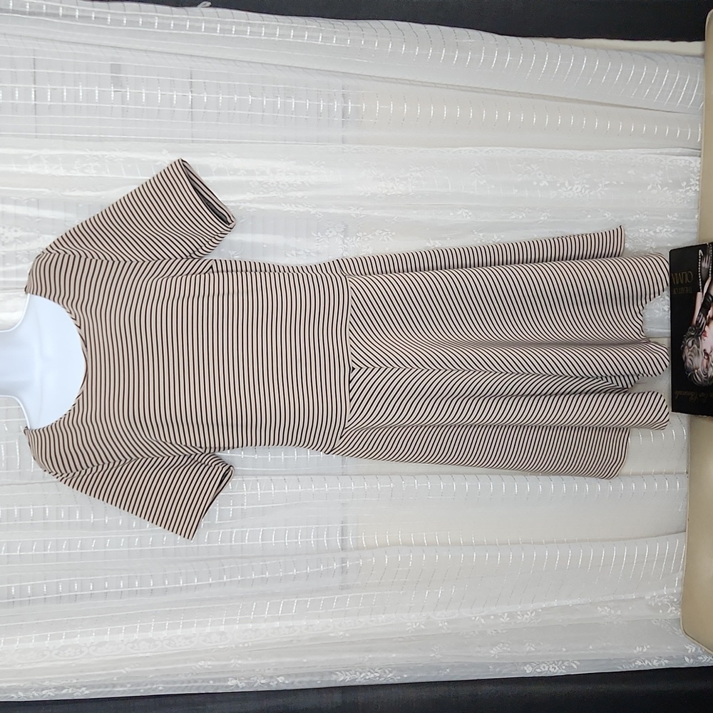 Stripped Eloquii 3/4 Sleeve Fit and Flair Scoop Neck Dress Sz18